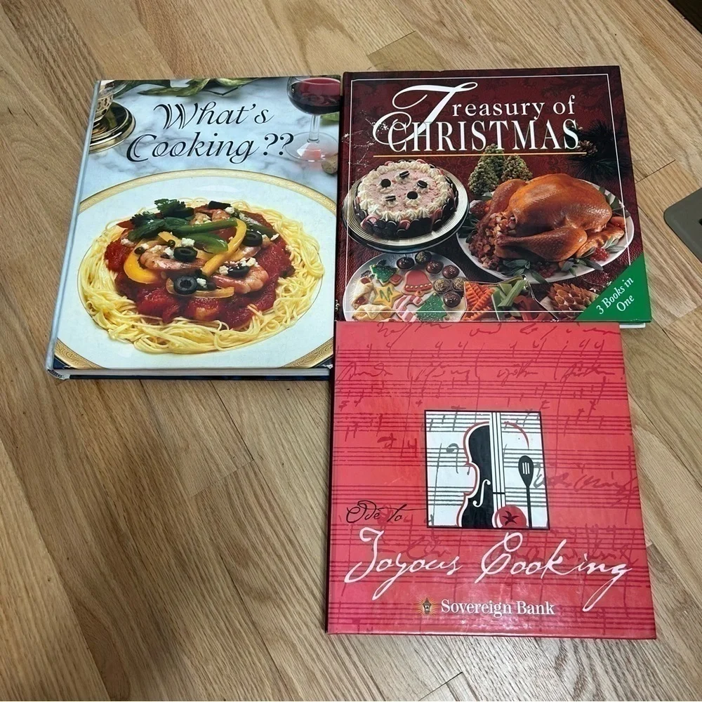Vintage Cook Book Bundle What’s Cooking Treasury of Christmas Joyous Cooking